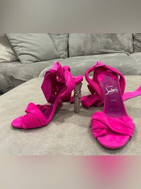 Christian Louboutin Hot Pink Satin Knot Heel Sandals